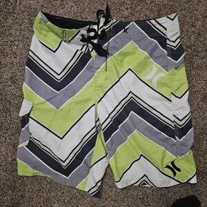 Hurley Men's Green and Gray Swim Shorts